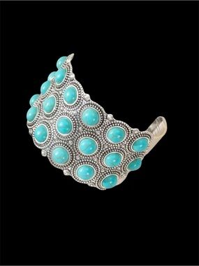 Turquoise Stone Silver Tone Cuff Bracelet NWT